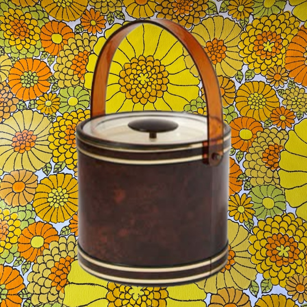 Vintage Mid Century Ice Bucket, tortoise shell with brass trim, acrylic …